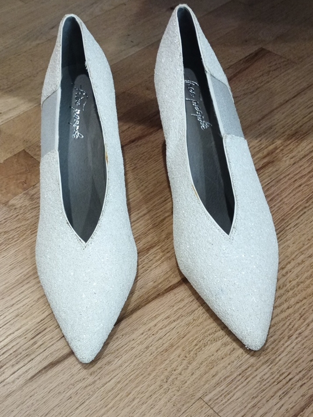 Free People Glitter Pointed Toe Flats in Light Cream